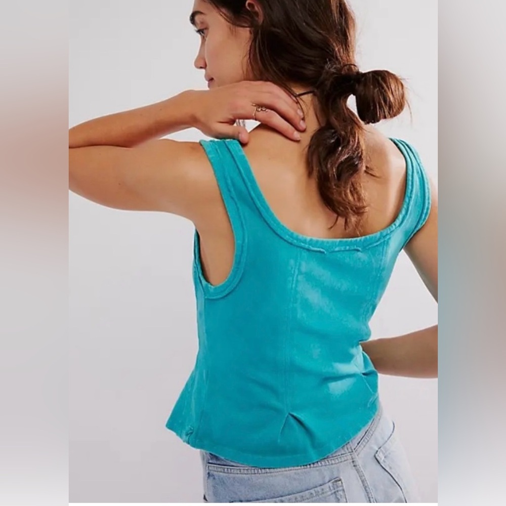 Free People Women's Cropped Top Turquoise Size L - Picture 2 of 10